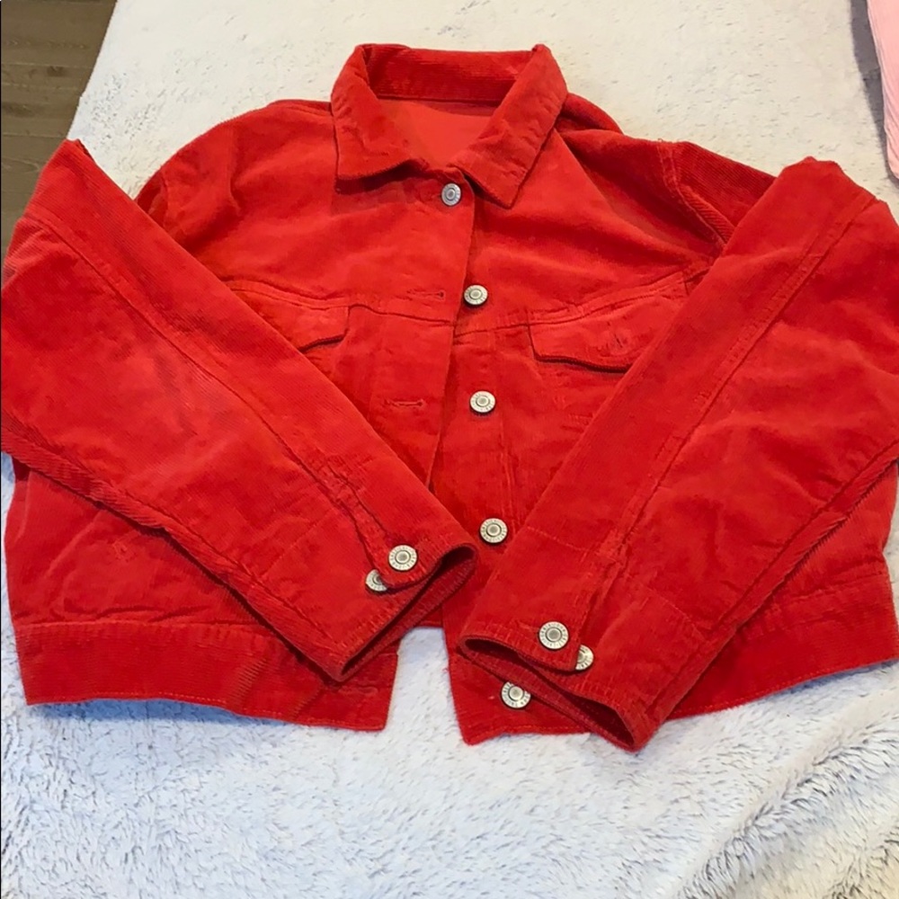 Brandy Melville Cropped Red Corduroy Jacket